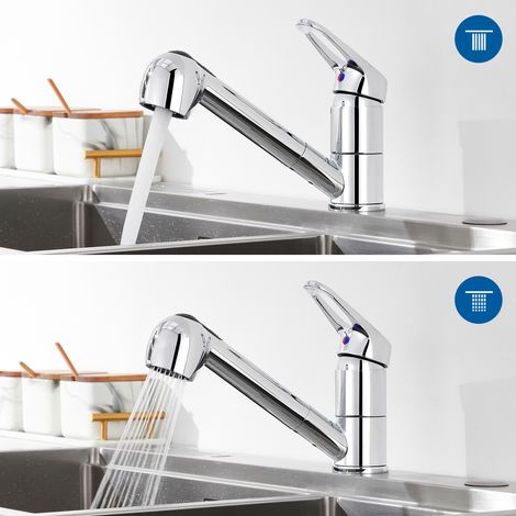 Auralum Einhebel Küchenarmatur mit 2 Strahlarten Geschirrbrause Wasserhahn Küche ausziehbar Spültischarmatur Armatur mit 360° schwenkbar Chrom Einhandmischer Mischbatterie (1/5)