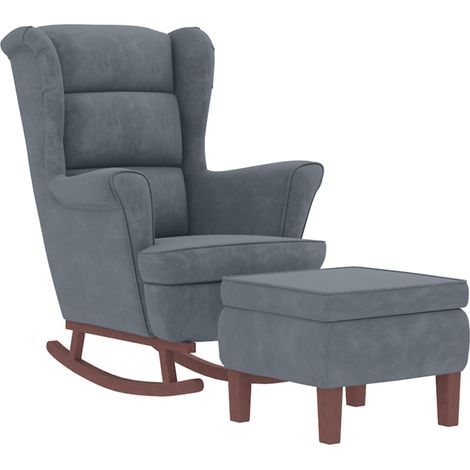 Fauteuil à bascule à oreilles en velours gris foncé bois massif vidaXL
