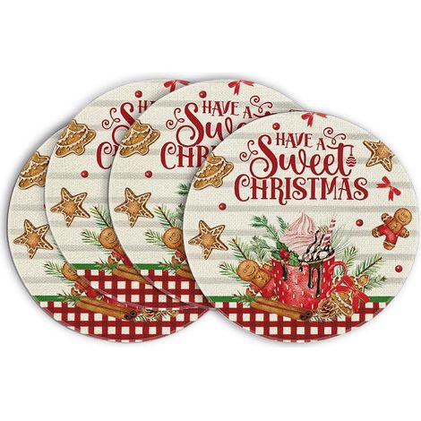 Sets de table ronds de Noël avec motif bonhomme de neige et flocons de neige, en vinyle, pour la cuisine et la salle à manger - 37 x 37 cm (vinyle), lot de 6 - 21