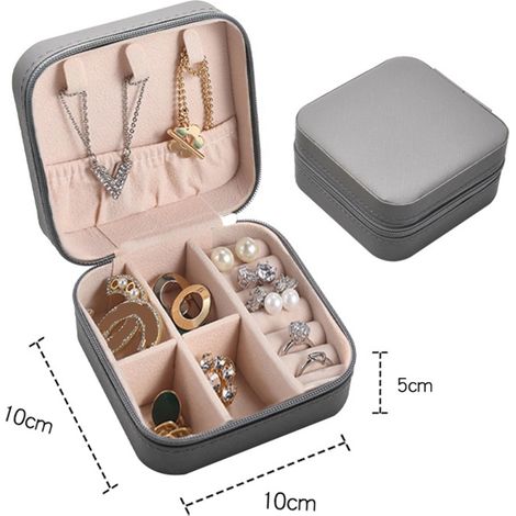 Boîte de rangement pour bijoux, emballage cadeau, boucles d'oreilles, colliers, bagues, accessoires pour la maison et le bureau, n° 5, fermeture éclair, grise