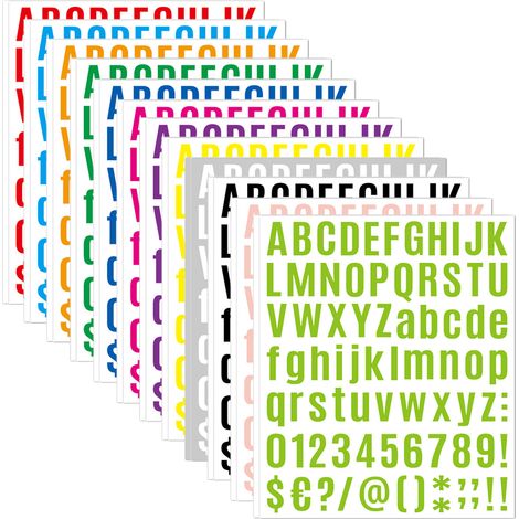 Autocollants Lettres Et Chiffres Autoadhésifs - 24 Feuilles - 1944 Pièces - 12 Couleurs - Pour Boîte Aux Lettres Porte Cuisine Signalétique - Lot Complet (1/5)