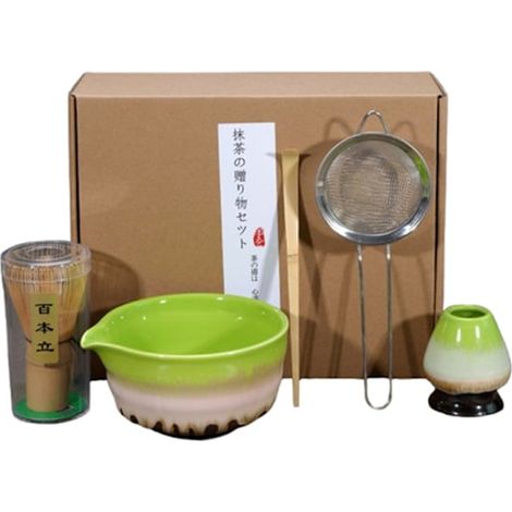 5-teiliges Matcha-Teeset aus Keramik, bestehend aus Schale, Besenhalter und Besen mehrfarbiges japanisches Teezeremonie-Set (1/5)