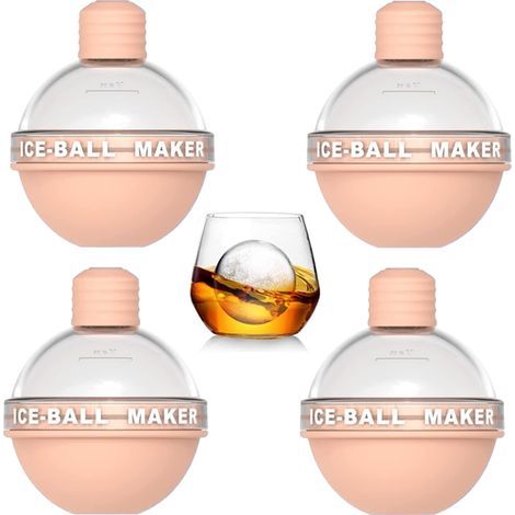 Stampo per sfere di ghiaccio - Silicone alimentare con coperchio in acciaio inox - Per whisky e cocktail - Set da 4 pezzi (1/5)