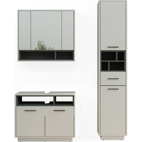 Set di mobili da bagno Beatrice, Grigio, 3 parti, con colonna, Vicco