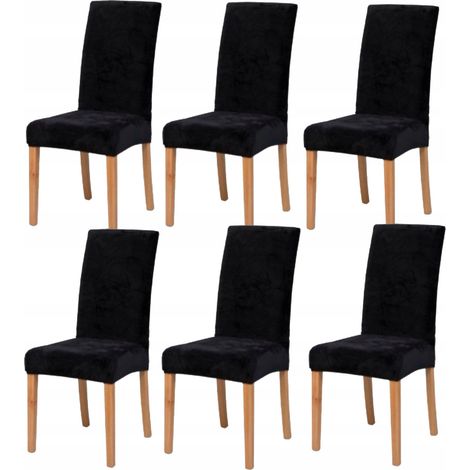 Stuhlhussen, 6-teilig, Samt, Universalbezug, schwarz, elastisch (1/5)