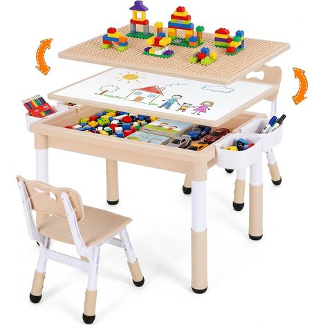 Kindertisch mit 2 Stühlen, kindertisch stauraum & Wendeplatte, Gelb
Tisch-Stuhl-Set, 88 x 63 cm multifunktionale Wendeplatte für Malen & Gestalten, Aktivitätstisch für Kinderzimmer & Schule (1/5)