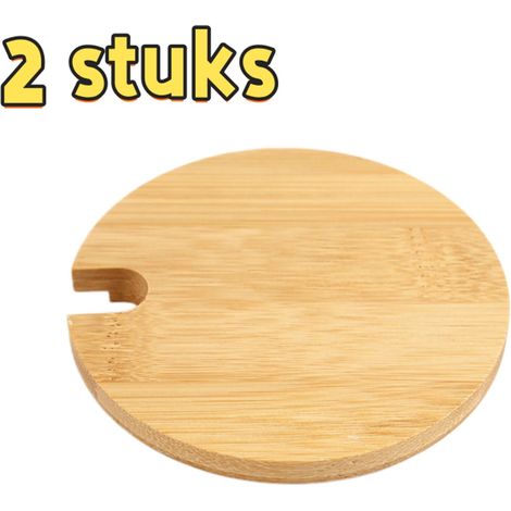 Lot de 2 couvercles hermétiques en bambou pour bocaux, tasses et pots à épices, couleur bois (1/5)