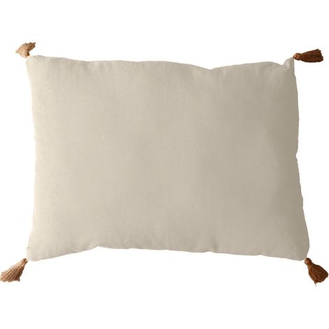 Coussin Déco Uni à Pompons "Panama" 50x70cm Écru (1/3)