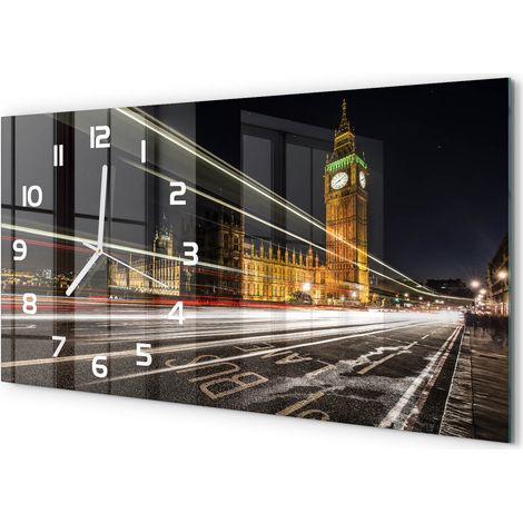 Horloge Murale Panoramique Moderne 60x30 cm Verre Trempé Sans Tic-Tac Big Ben, Londres (1/5)