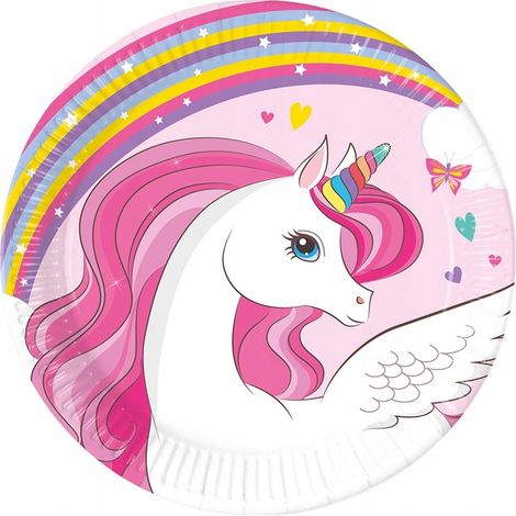 Assiettes d'anniversaire licorne 20 cm, lot de 8. (1/2)