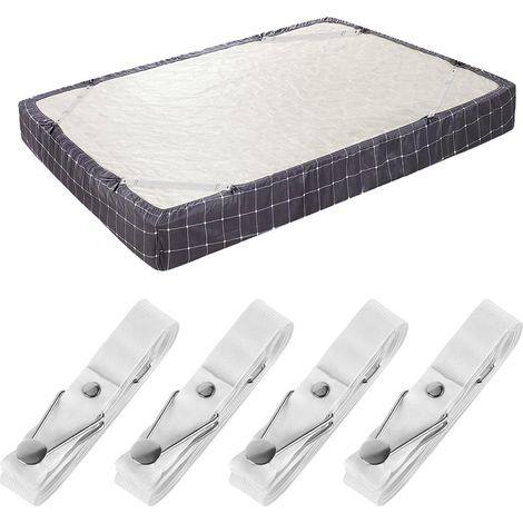 (4 Pack Short White) Bed Sheet Holder Straps - Adjustable Fitted Sheet Clips Bed Sheet Fastener Suspenders Elastic Gripper Holder Used for Bed Sheets, Mattress Covers, Sofa Cushions (1/5)