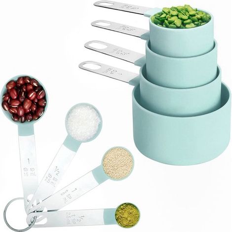 Set di misurini in acciaio inox, misurazioni precise per cucinare e cuocere al forno, impilabili, per adulti, blu, standard, 8 pezzi (1/5)