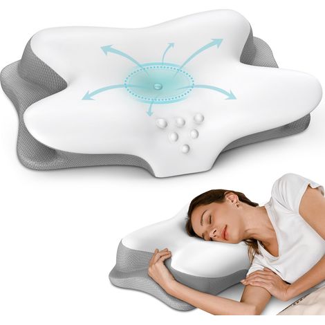Oreiller cervical en mousse à mémoire de forme pour soulager les douleurs cervicales adapté au sommeil soutien des contours dormeurs sur (1/5)