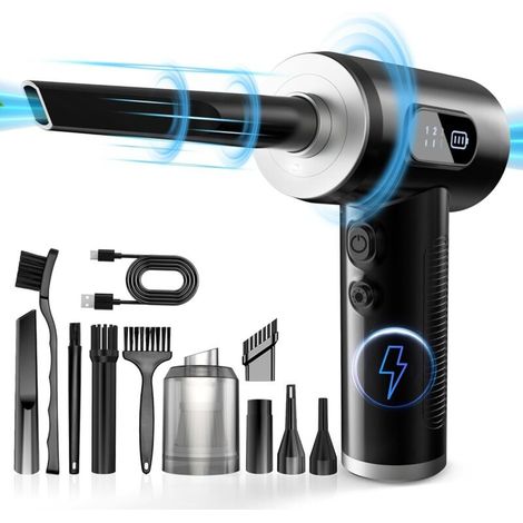 Souffleur d'air comprimé électrique puissant avec batterie 6000 mAh, 3 en 1. Parfait pour nettoyer ordinateurs, claviers, canapés, voitures. (1/5)