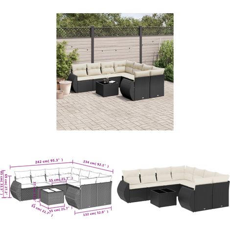 Salon de jardin 9 pcs avec coussins noir résine tressée - Ensemble Salon De Jardin - Mobilier De Jardin - Canapé Jardin - Chaise Jardin - Table Basse Jardin - Home & Living (1/3)