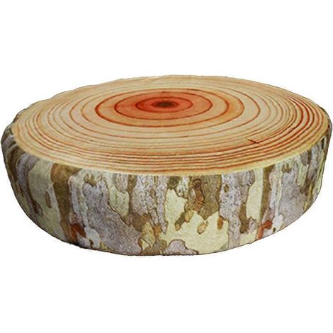 Coussin de sol décoratif rond en rondelles de bois, imprimé doux, motif sycomore (1/5)
