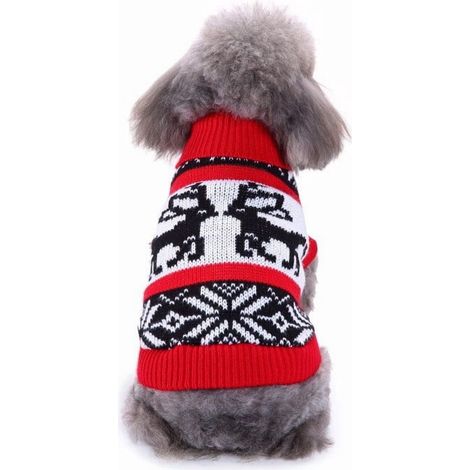 Pull Pour Chien Et Chat - Tricot Côtelé - Chaud Hiver Automne - Rouge - Taille XL (1/2)