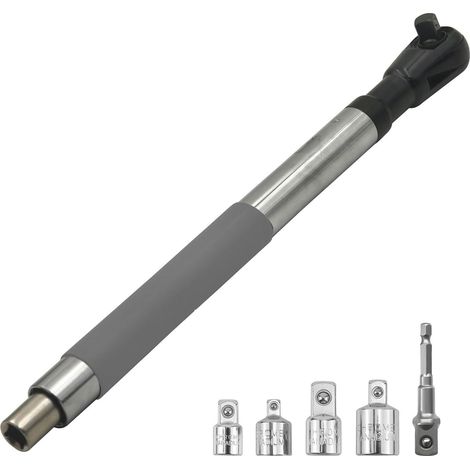 Jeu de clés à rallonge coudées 3/8 po avec 1 adaptateur de perceuse, 4 convertisseurs, cliquet à impact multifonctionnel, rallonge et clé à douille (1/5)