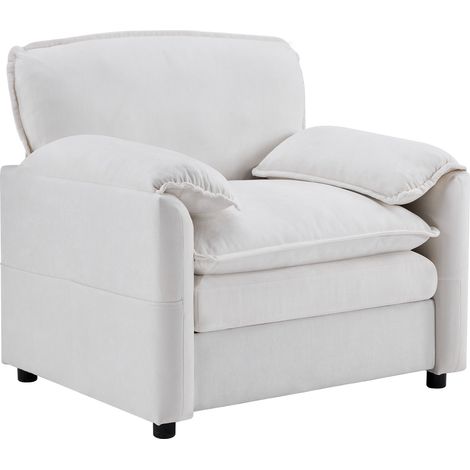 CHICFURN Poltrona singola bianca 96x90x92 cm in ciniglia con tasche, per spazi piccoli (1/5)