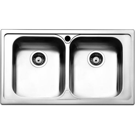 Lavello incasso cucina acciaio 86x50 cm due vasche SAXT322A (1/2)