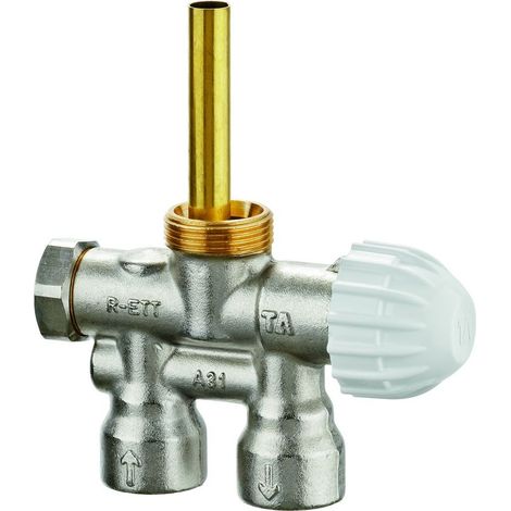 IMI Heimeier Einrohrventil TA RVE, DN 15 G 1/2", unterer Einpunktanschluss, Mittenabstand 35mm, Messing vernickelt (1/3)