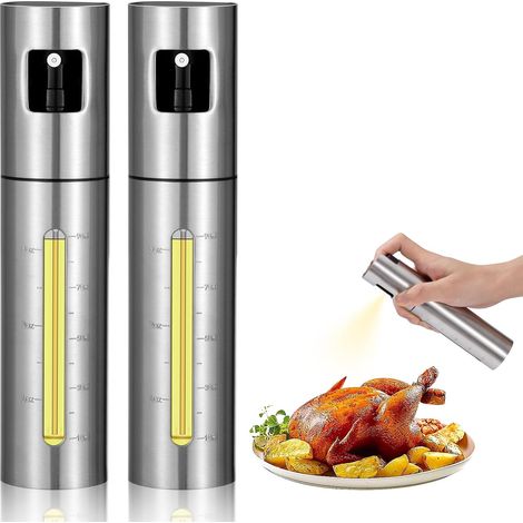 2 Pièces Vaporisateur Huile Pulverisateur Huile Cuisine Acier Inoxydable Spray Huile Cuisine Air Fryer 100 ml Avec Échelle Pour Griller,Salades,La Cui (1/5)