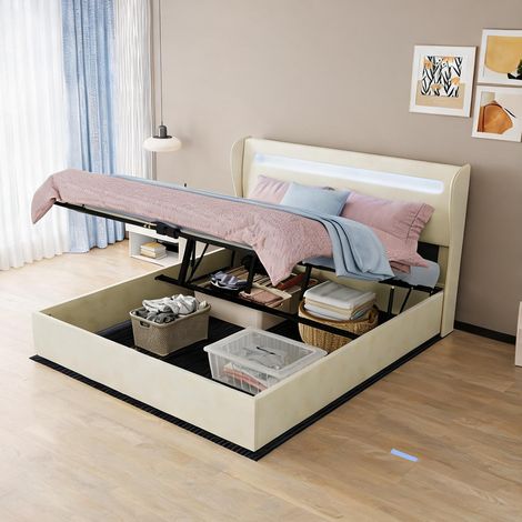 Tête de lit beige en tissu métal 200 x 160 x 133 cm (1/5)