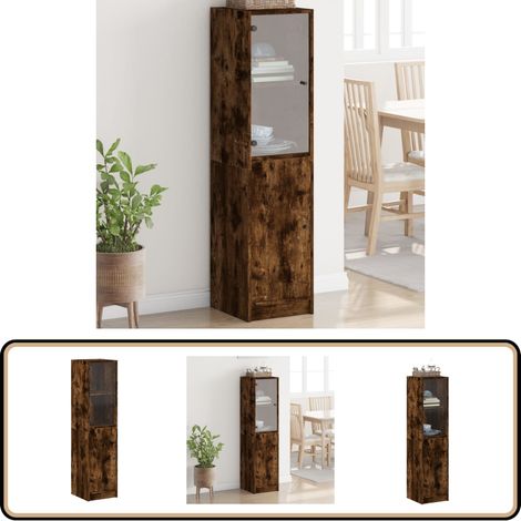 Buffet avec porte en verre chêne fumé 35x37x142 cm - Buffet Design - Meuble Rangement - Armoire Élégante - Buffet Moderne - Mobilier Salon (1/5)