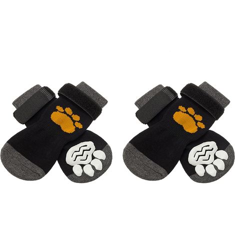 Lntyq 4 Pcs Chaussettes Anti-Dérapantes Chien Chat,réglables pour Chien Chaussettes,Protège Les Pattes de l’Animal et Les sols intérieurs,Convient pour Les Petits ou Gros Chiens et Chats ( Noir,6.615.