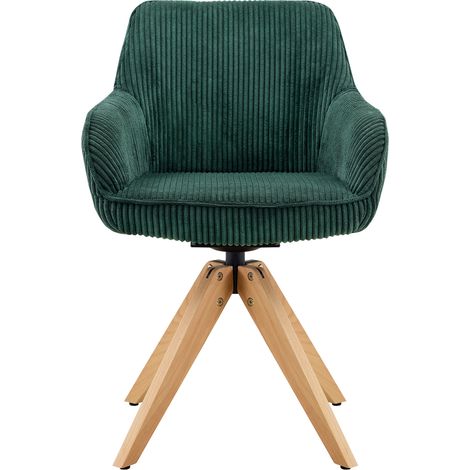 Lot de 2 fauteuils pivotants en velours vert foncé avec cadre en bois massif pour salle à manger (1/5)