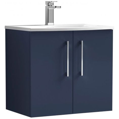 Nuie Arno Satin Midnight Blue 600mm Wall Hung 2 Door Vanity Unit and Curved Ceramic Basin - ARN2923G (1/4)