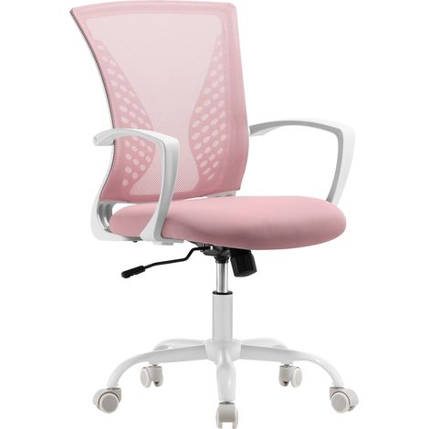 Songmics Fauteuil de Bureau, Chaise Ergonomique, Pivotant, Réglable en Hauteur, Mécanisme d’Inclinaison, Siège et Dossier en Toile Respirante, Charge 120 kg, Rose Bonbon OBN022R02, 5860,5(96-104) cm (1/5)