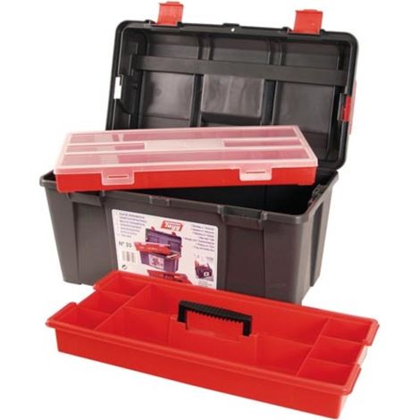 Tayg Boîte à outils 31,5 L avec organiseur et plateau amovible, mallette outils plastique robuste avec poignée et fermetures, rangement outils pour bricolage atelier garage 48 x 25,8 x 25,5 cm (1/2)