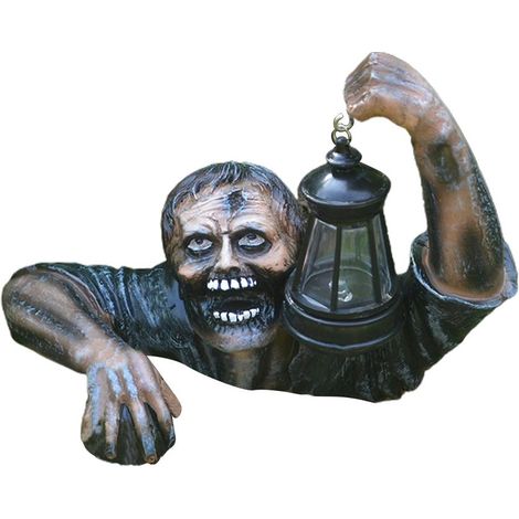 Zombie Effrayant avec Lanterne LED pour Jardin - Statue Résine Horreur Décor Extérieur (1/5)