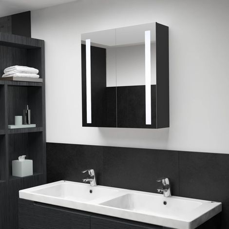 Armoire murale à miroir de salle de bain Armoire Toilette Moderne avec miroir LED 62x14x60 cm -43577 (1/5)
