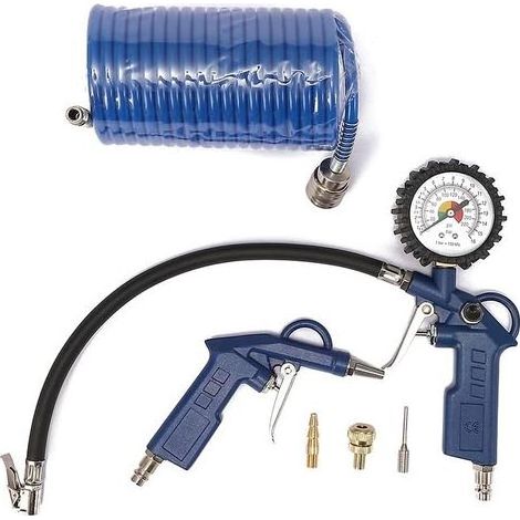 6 - Kit Accessoires Compresseur - Tuyau Air 5m - Gonfleur Pneus Souflette - Buses Adaptateurs - Atelier Garage Bricolage - Bleu (1/5)