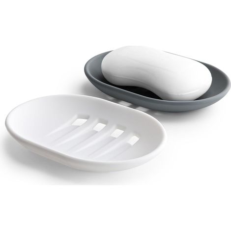 Portasapone in silicone con scarico, antiscivolo e portatile per bagno, doccia e cucina (grigio e bianco) (1/4)