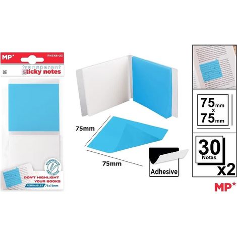 Notas autoadhesivas transparentes de 75x75 mm, 2 x 30 unidades.