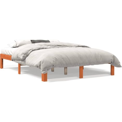 Cadre de lit marron 135x190 bois de pin massif (1/5)