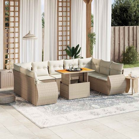 vidaXL Juego de sofás jardín con cojines beige 10 pzas ratán sintético (1/3)