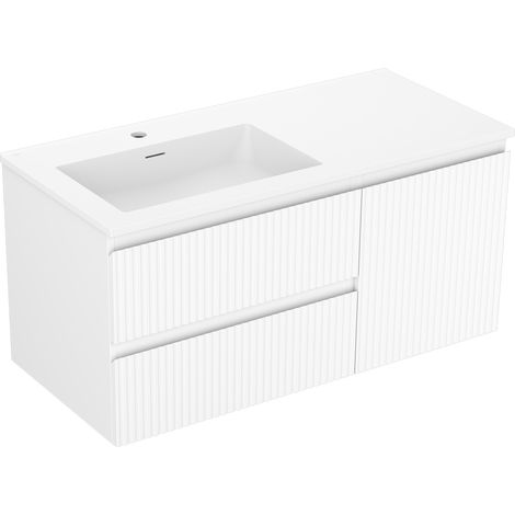 Mexen Rivel Badezimmerschrank 100 cm mit Waschbecken Otis links, 2S, 1D, geriffelt, weiß matt - 91A23-10047-3-BBFFF01-W18L01 (1/5)