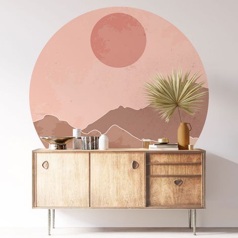 Sticker mural rond / cercle - Paysage Boho - Diamètre 30 cm - Adhésif MAT (1/3)