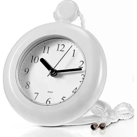Horloge de salle de bain, horloge murale de douche blanche, résistante à l'eau, avec cadran facile à lire, accessoire de salle de bain et de piscine, avec cordon (1/5)