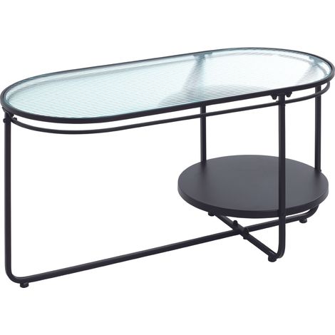 Table basse en verre trempé et métal coloris noir - Longueur 90 x Hauteur 42 x Profondeur 49 cm (1/5)