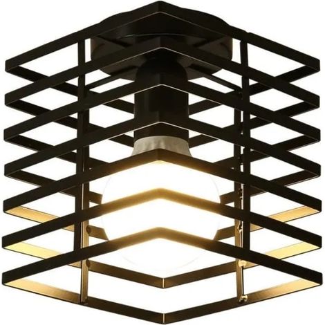 Plafonnier en Fer Forgé Rectangle Industrielle Vintage pour Salon Chambre Couloir (1/4)