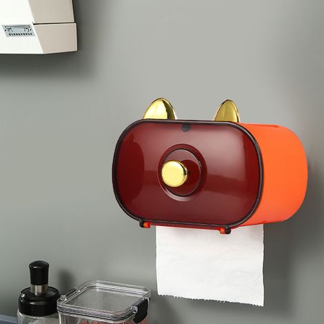 Fortune Cat Wand-Toilettenpapierhalter, wasserdicht, für Küche, Bad, Büro, Orange (1/5)