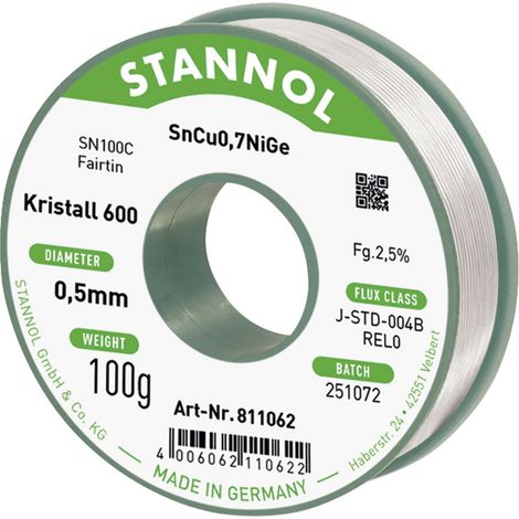 Stannol Lötdraht Kristall 600 Lötzinn, bleifrei bleifrei, Spule  REL0 100 g 0.5 mm