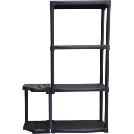 Étagère de Rangement 4 niveaux + Porte-Balai Noir Polypropylène Résistant Garage Buanderie Art Plast (1/5)
