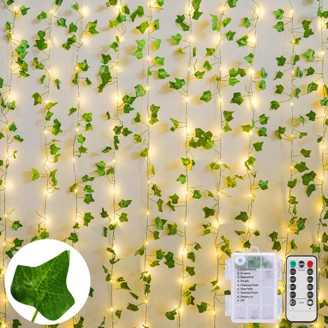 Guirlande Lierre Lumineuse 10M 100 LED - Alimentée par Pile avec Télécommande - 8 Modes Étanche - Décoration Intérieure/Extérieure pour Noël, Mariage, Chambre (1/5)