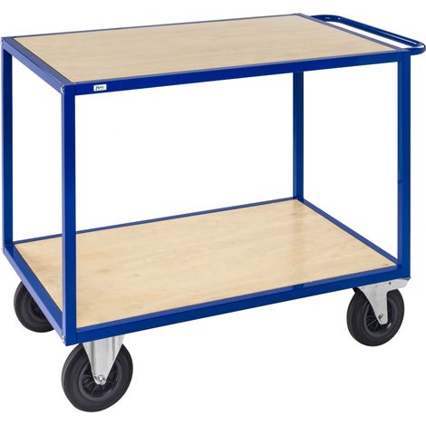 Kongamek Tischwagen in blau 1200x680x934mm in Holzoptik mit Schiebegriff, Gummibereifung und Bremse